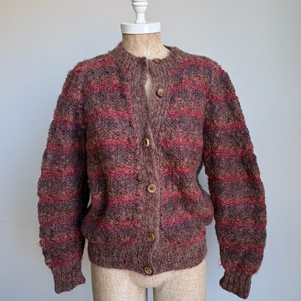 Vintage Stone Circle Handknit Ireland Wool Cardigan Boucle Textured Sweater - Picture 3 of 9